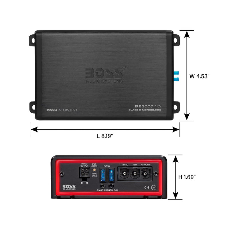 BOSS Elite BE2000.1D – 2000W Class D Monoblock Car Amplifier with Remote Subwoofer Control