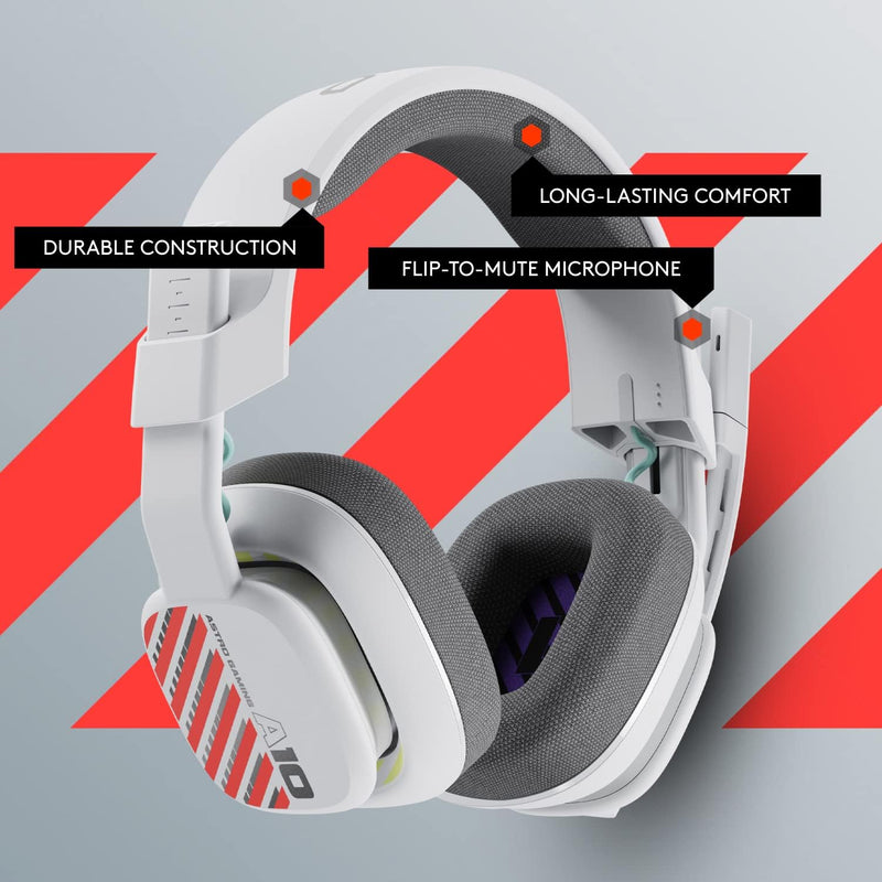 Casque de jeu filaire Astro A10 Gen 2 - Casque de jeu supra-auriculaire avec microphone rabattable pour couper le son, pilotes 32 mm, pour PlayStation 5, PlayStation 4, Nintendo Switch, PC, Mac - Blanc