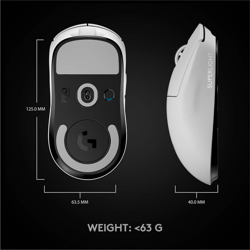 Logitech G PRO X SUPERLIGHT Wireless Gaming Mouse, Ultra-Lightweight, HERO 25K Sensor, 25,600 DPI, 5 Programmable Buttons, Long Battery Life, Compatible with PC / Mac - White OPEN BOX