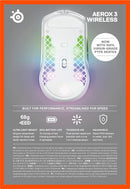 SteelSeries Aerox 3 2022 Edition 18000 DPI Bluetooth Optical Gaming Mouse - Snow