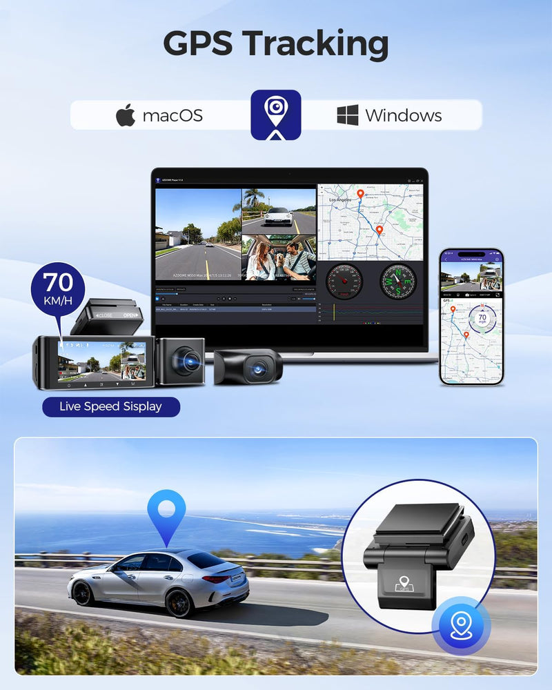 AZDOME M550 Max 4K 3 Channel Dash Cam,STARVIS Sensors, Built-in WiFi GPS, 64GB Card Included, IR Night Vision, WDR, 24H Parking Mode