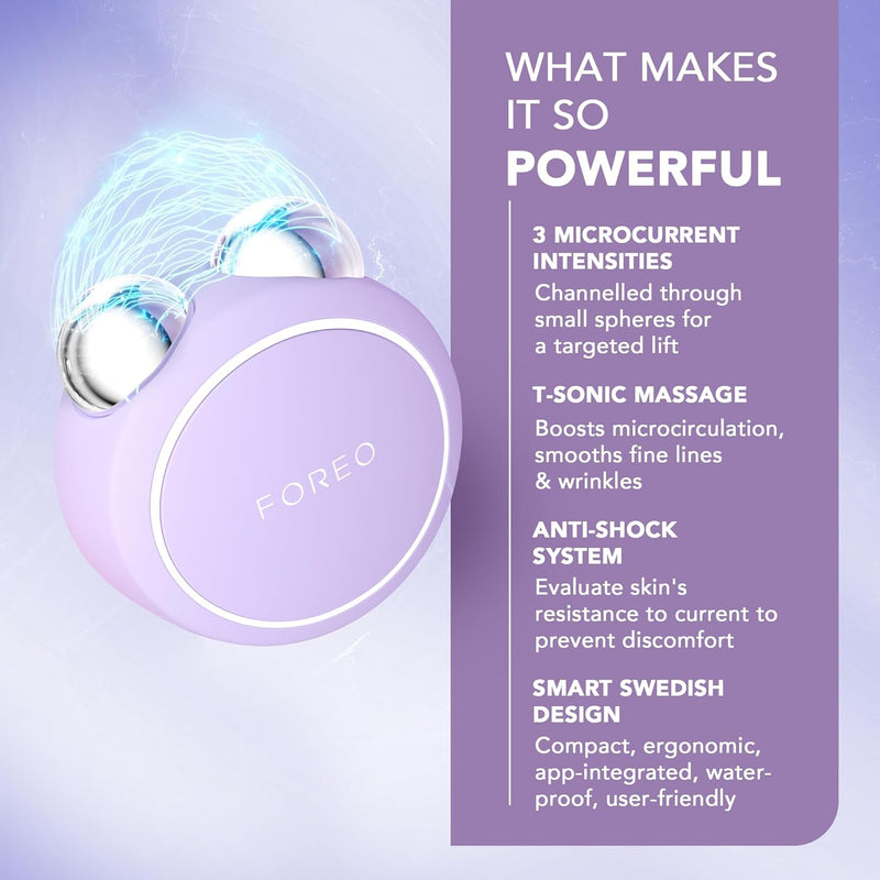 FOREO BEAR Mini Microcurrent Facial Device - Face Sculpting Tool - Instant Face Lift - Firm & Contour - Reduce Double Chin - Non-Invasive - Increases Absorption of Facial Skin Care Products (Lavender)