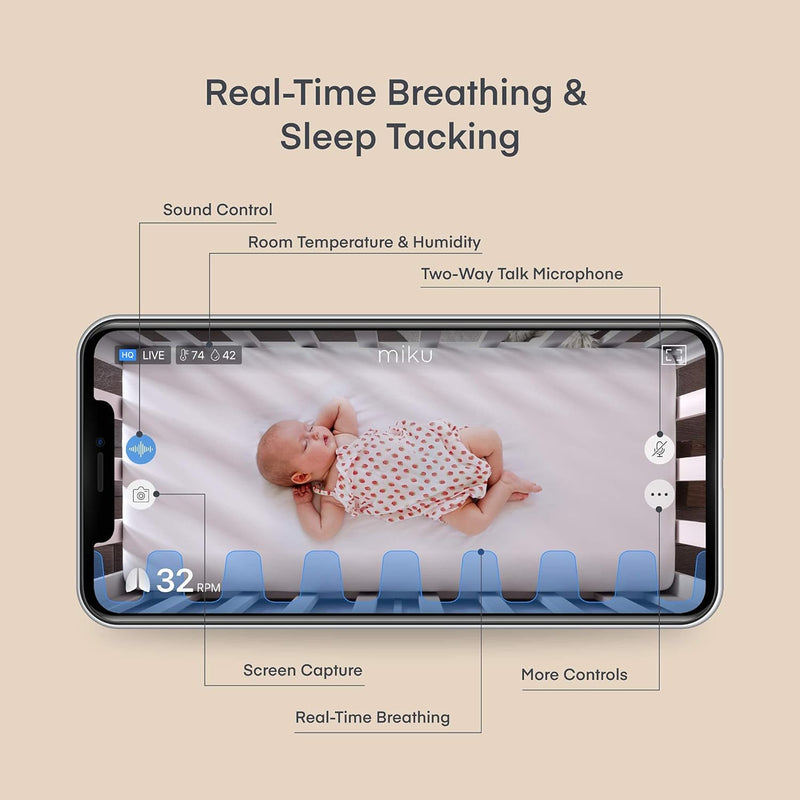 Miku Pro Contact-Free Breathing & Sleep Tracking Monitor - Real-Time Smart Baby Monitor & Wall Mount - HD Video Baby Monitor with Camera & Audio, Night Vision, Humidity & Temperature - Two-Way Talk OPEN BOX