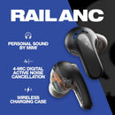 Skullcandy Rail ANC In-Ear Noise cancelling Wireless Earbuds, 27 Hr Battery, Microphone, Works with iPhone Android and Bluetooth Devices - True Black