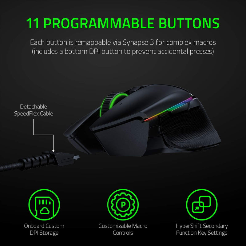 Razer Basilisk Ultimate Hyperspeed Wireless Gaming Mouse W/Charging Dock: Fastest Gaming Mouse Switch - 20k Dpi Optical Sensor - Chroma RGB - 11 Programmable Buttons - 100 Hr Battery - Classic Black