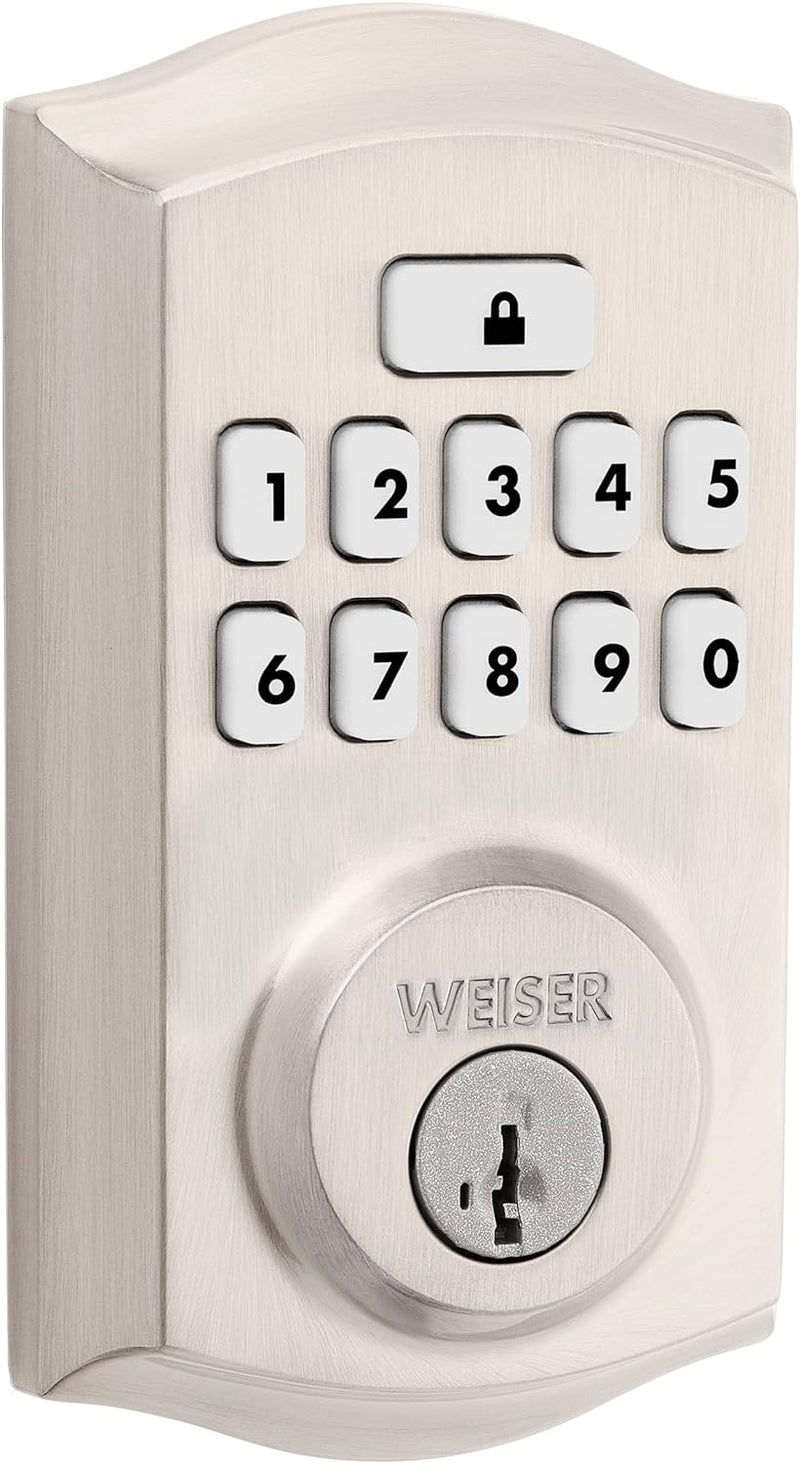 Weiser SmartCode Satin Nickel Keyless Entry Door Lock/Deadbolt Lock, 10-Button Keypad Door Lock with Backlit Keypad, Up to 50 User Codes Electronic Door Locks for Front Door, Traditional Home Décor OPEN BOX