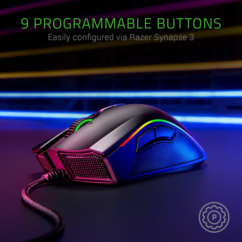 Razer Mamba Elite Wired Gaming Mouse: 16,000 DPI Optical Sensor - Chroma RGB Lighting - 9 Programmable Buttons - Mechanical Switches