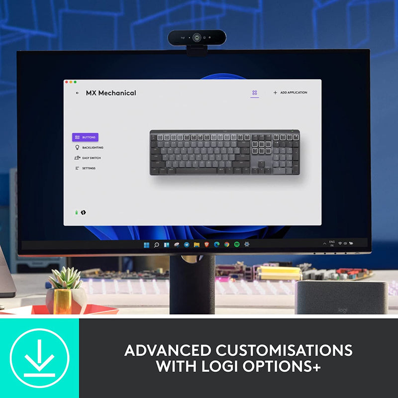 Logitech MX Mechanical Wireless Illuminated Performance Keyboard, Tactile Quiet Switches, Backlit Keys, Bluetooth, USB-C, macOS, Windows, Linux, iOS, Android, Metal