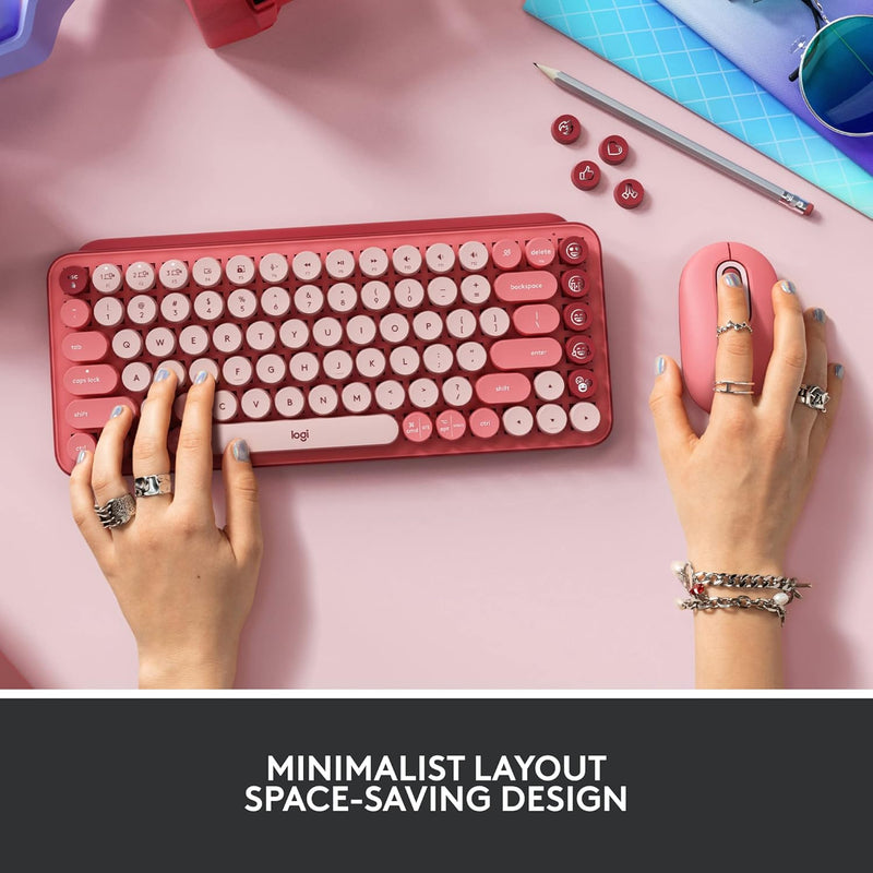 Logitech POP Keys Mechanical Wireless Keyboard with Customizable Emoji Keys, Durable Compact Design, Bluetooth or USB Connectivity, Multi-Device, OS Compatible - Heartbreaker Rose - OPEN BOX