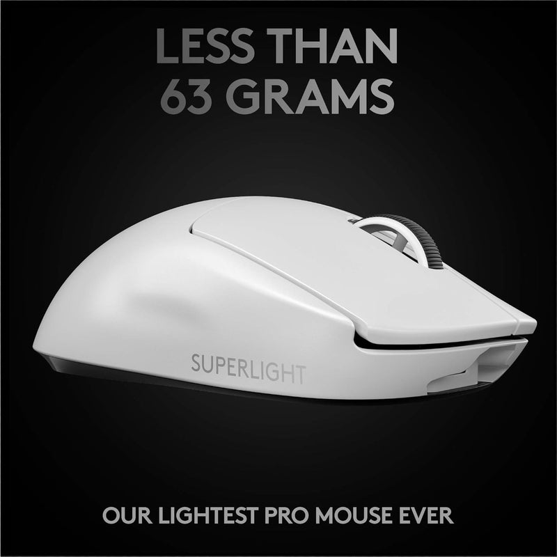 Logitech G PRO X SUPERLIGHT Wireless Gaming Mouse, Ultra-Lightweight, HERO 25K Sensor, 25,600 DPI, 5 Programmable Buttons, Long Battery Life, Compatible with PC / Mac - White OPEN BOX