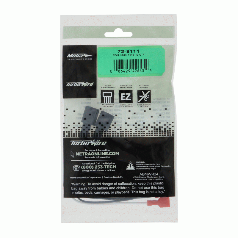 Metra 72-8111 Speaker Harness Fits Select 2014-2024 Toyota/Lexus Vehicles