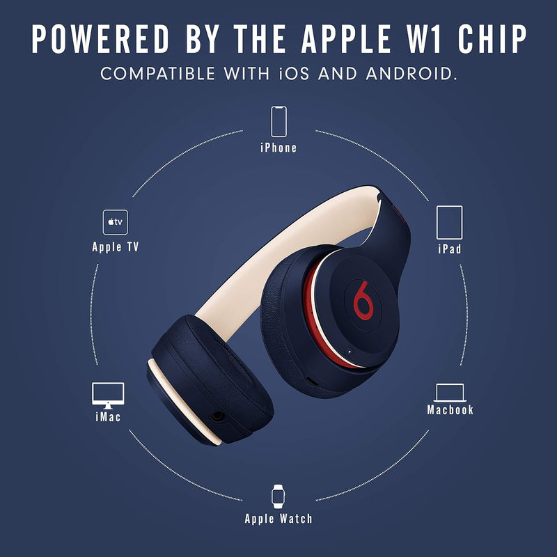 Beats Solo3 Wireless On-Ear Headphones - Apple W1 Headphone Chip, Class 1 Bluetooth, 40 Hours of Listening Time, Built-in Microphone - Club Navy - MV8W2LL/A