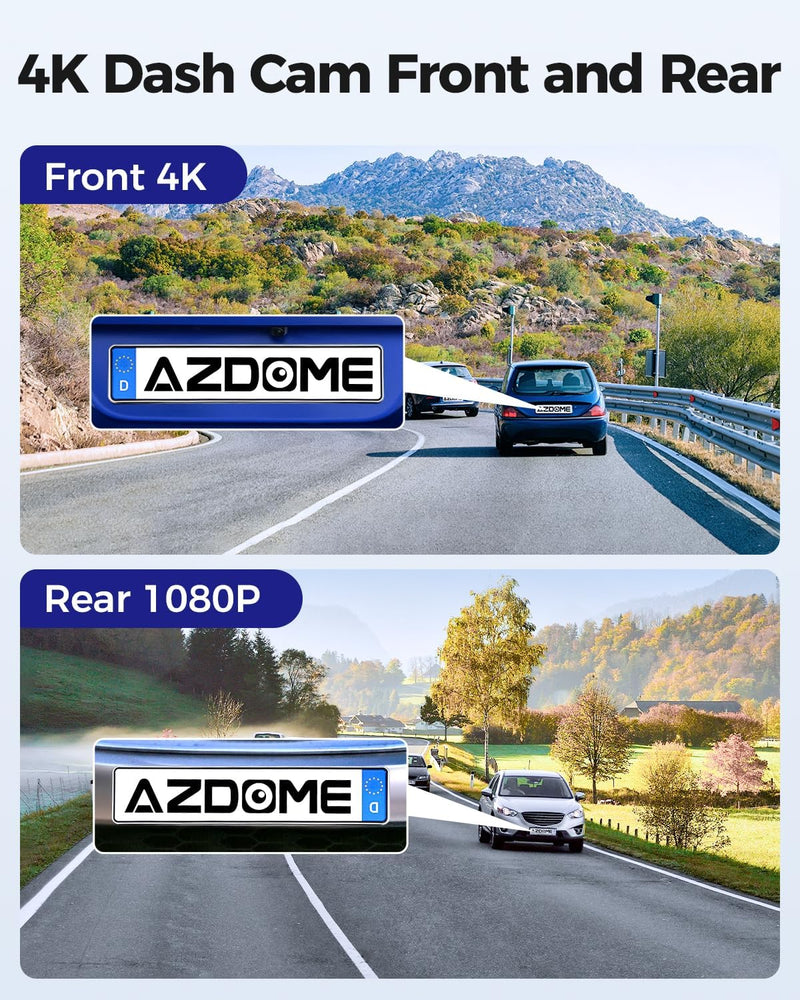 Azdome M300S 4K Dash Cam with WiFi, 170° Dash Cam Front and Rear, Night Vision, G-Sensor, 24H Parking Monitor