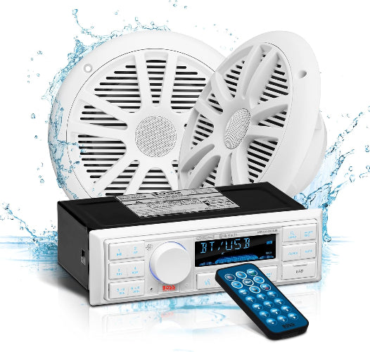 BOSS Audio MCK500WB.6 Marine Receiver & Speaker Package - Weatherproof, Bluetooth Audio, USB, MP3, AM/FM, Aux-in, 6.5 Inch Speakers, Marine Dipole Antenna