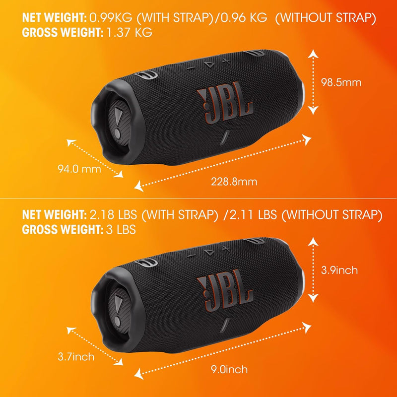 JBL Charge 6 Portable Waterproof & Drop‑Proof Bluetooth Speaker – Black, 45 W RMS, IP68, Powerbank, 28‑Hour Battery