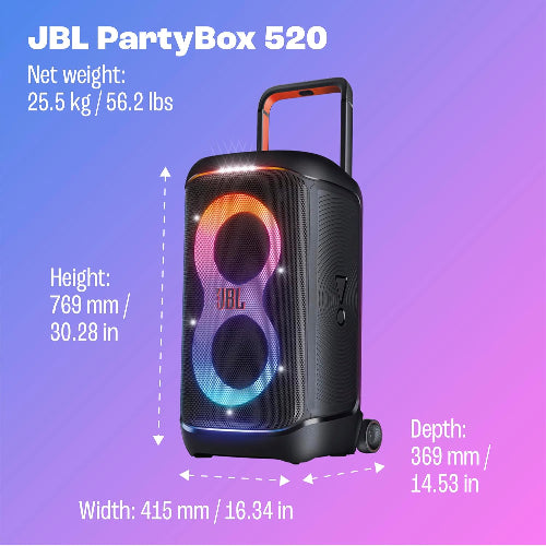JBL PartyBox 520 Portable Battery‑Powered Party Speaker – Black