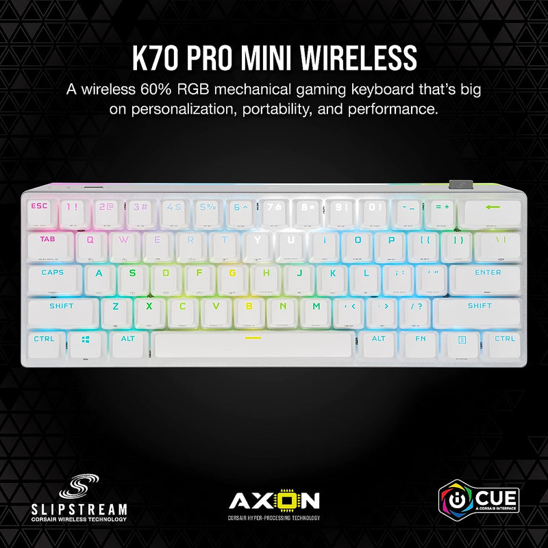 Corsair K70 Pro Mini Bluetooth Backlit Mechanical Cherry Red Gaming Keyboard - White