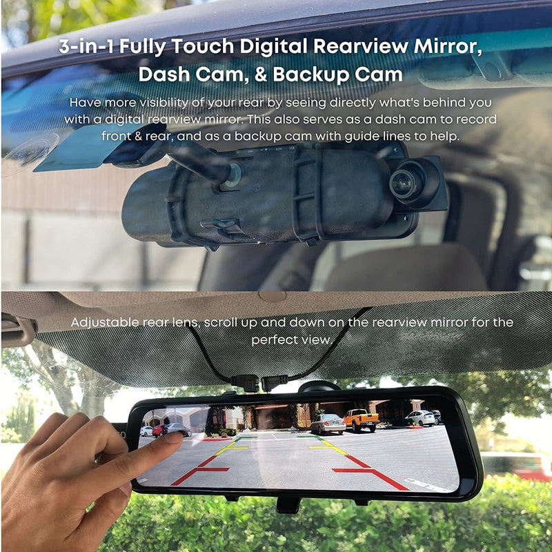 Mygekogear - Infiniview Lite, Touch Screen Rearview Mirror, Dash Cam, Back Up Camera, Sony Starvis Night Vision, 170 Wide Angle