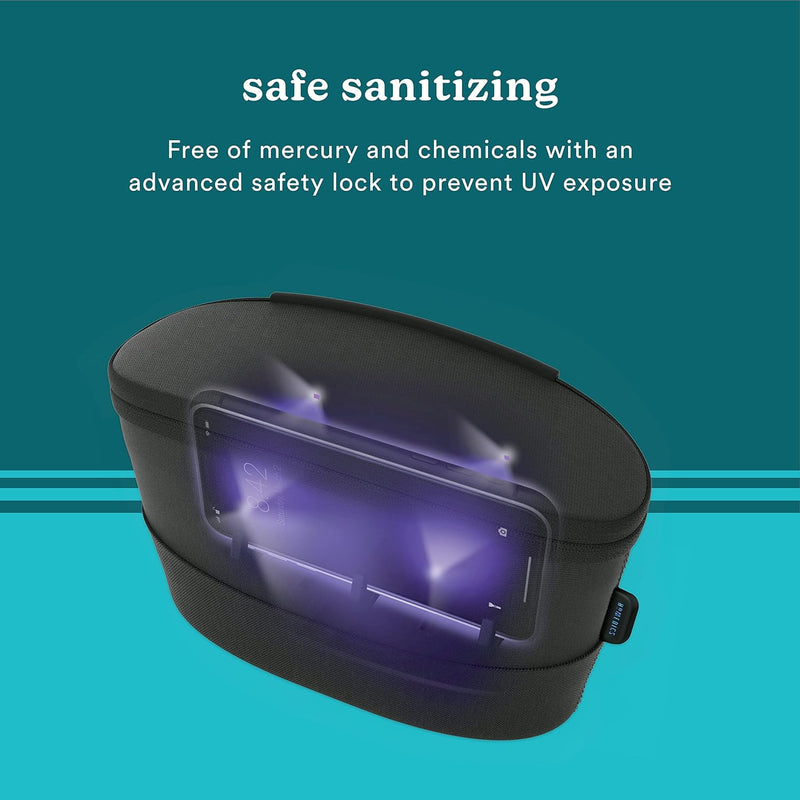 Homedics UV Clean Portable Sanitizer Bag - Rechargeable UV Light Sanitizer and Sterilizer Box - Kills 99.9% of Airborne Contaminates, Storage and Makeup Bag, Fits Masks, Cell Phones, Keys, Black