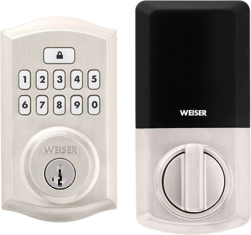 Weiser SmartCode Satin Nickel Keyless Entry Door Lock/Deadbolt Lock, 10-Button Keypad Door Lock with Backlit Keypad, Up to 50 User Codes Electronic Door Locks for Front Door, Traditional Home Décor OPEN BOX