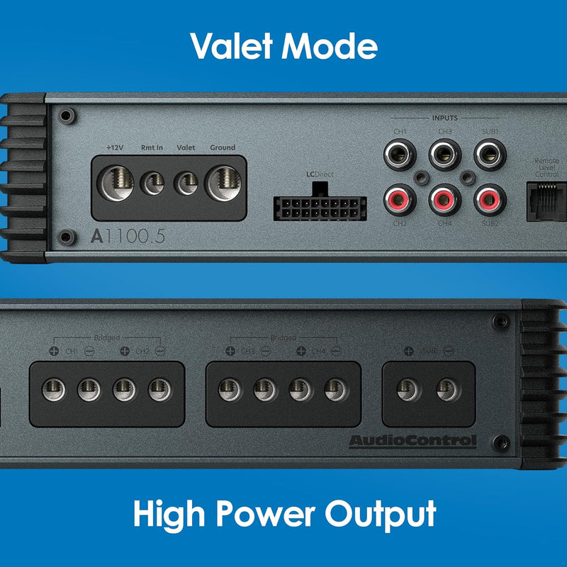 AudioControl A1100.5 Altitude Series 5-channel car amplifier — 90 watts RMS x 4 at 4 ohms + 600 watts RMS x 1 at 2 ohms
