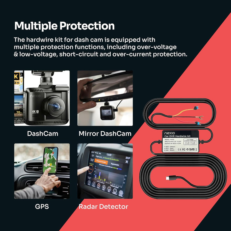 NEXIO Acc Hardwire Kit HW050115 Type-C, 12 Feet with Fuse Kit