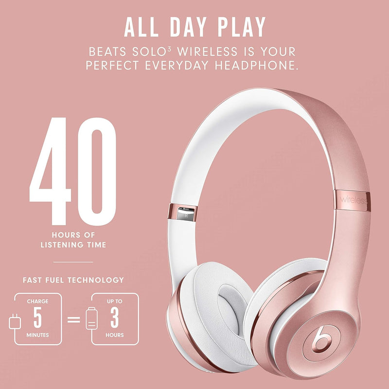 Beats Solo3 Wireless On-Ear Headphones - Apple W1 Headphone Chip, Class 1 Bluetooth, 40 Hours of Listening Time, Built-in Microphone - Rose Gold - MX442LL/A