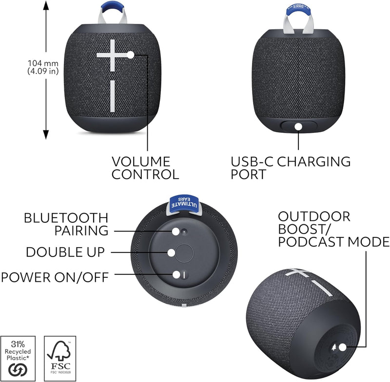 Ultimate Ears WONDERBOOM 4 – Portable Waterproof Bluetooth Speaker with 360° Sound & 14-Hour Battery