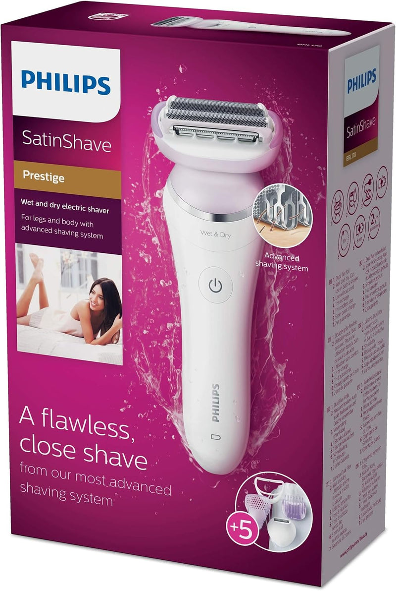 Philips SatinShave Prestige Women's Electric Shaver, Cordless Wet & Dry Use, 5 Accessories, BRL170/00