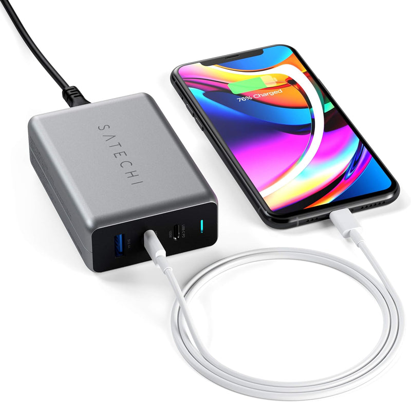 Satechi 100W USB C PD Compact GaN Charger – Powerful GaN Tech – Compatible with 2022 MacBook Pro/Air M2, 2021 MacBook Pro M1, 2022 iPad Air M1, 2021 iPad Pro M1, iPhone 15 Pro Max/15 Pro/15/15 Plus - ST-TC100GM