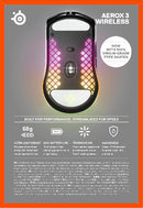 SteelSeries Aerox 3 Wireless - Souris de jeu ultra légère - Capteur optique TrueMove Air 18 000 CPI - Conception ultra-légère 68 g résistante à l'eau - Autonomie de la batterie de 200 heures - Neige 