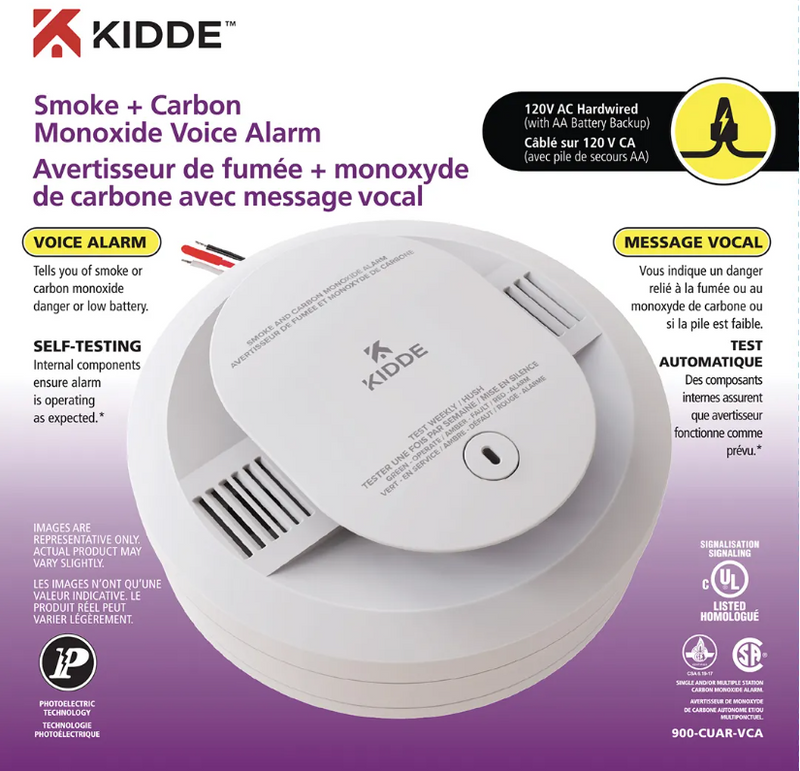 Kidde Hardwired Smoke & Carbon Monoxide Voice Alarm, Interconnectable with AA Battery Backup, 900-CUAR-VCA