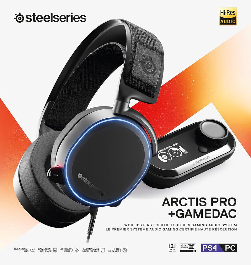 SteelSeries Arctis Pro + GameDAC Wired Gaming Headset - Certified Hi-Res Audio - Dedicated DAC and Amp - for PS5/PS4 and PC - Black    OPEN BOX