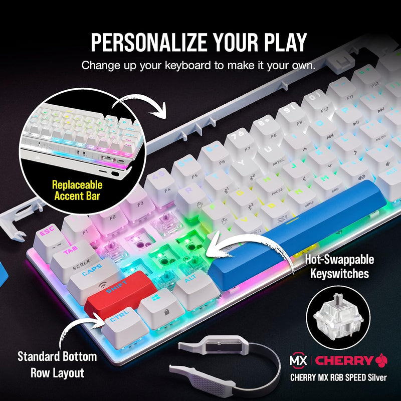 Corsair K70 Pro Mini Bluetooth Backlit Mechanical Cherry Red Gaming Keyboard - White