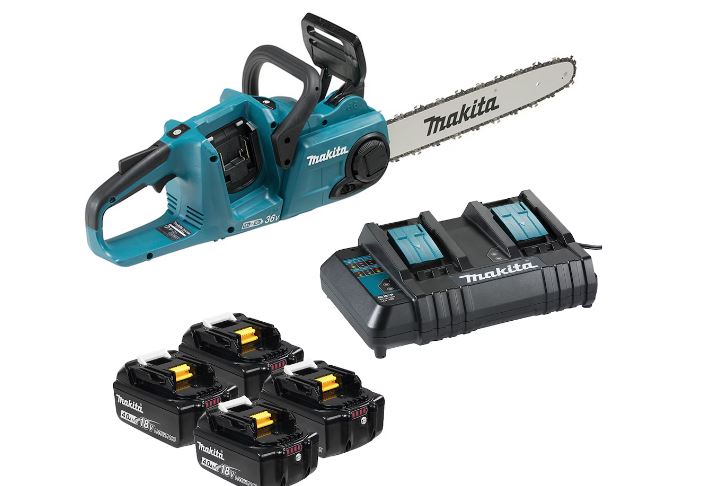 MAKITA 36V(18Vx2) LXT Lithium-Ion Brushless 16-inch Chainsaw Kit w/4 Batteries (4.0Ah) and Dual-Port Charger