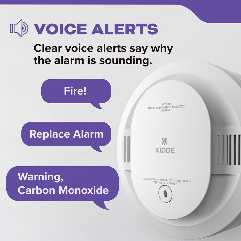 Kidde DETECT Combination Smoke & Carbon Monoxide Alarm, Hardwired with 10-Year Backup Battery and Voice Alerts - 30CUA10-VCA