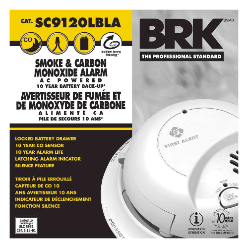 BRK First Alert SC9120LBLA Hardwire Smoke/Carbon Monoxide Alarm 10 Year Battery