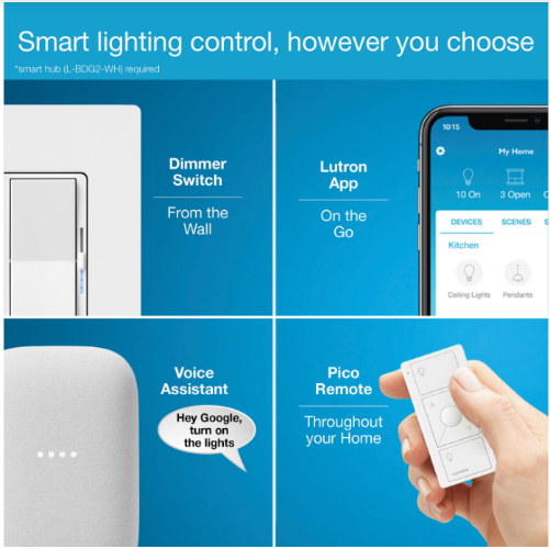 Lutron Diva Smart Dimmer Switch for Caseta Smart Lighting (DVRF-6L-WH-RC)
