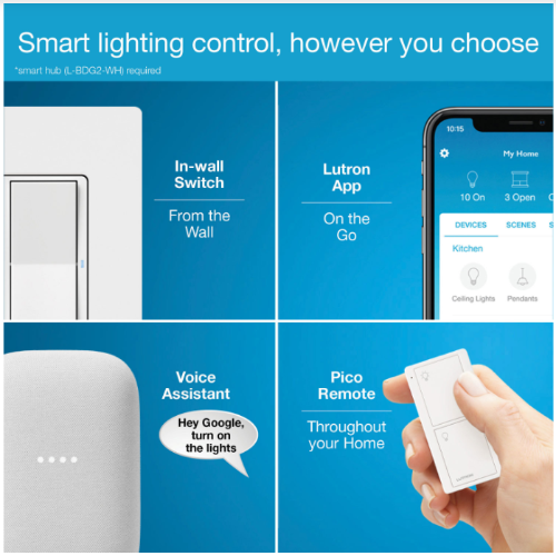 Lutron Claro Smart Switch for Caseta Smart Lighting (DVRF-5NS-WH-RC)