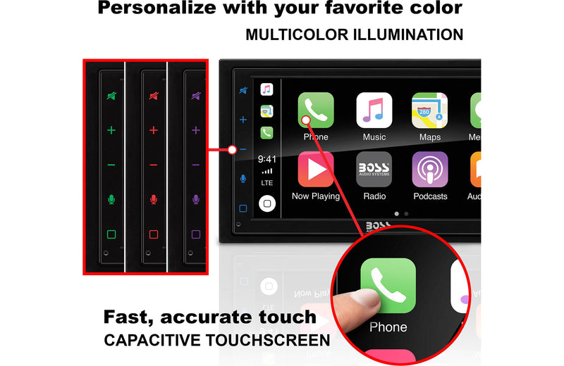 Boss BVCP9685A Double Din In-Dash Bluetooth Receiver with CarPlay and Android Auto