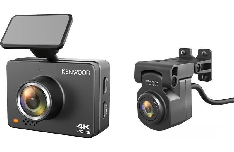 Kenwood DRV-A610WDP Compact 4K HD dash camera with 2" display, Wi-Fi, and GPS — includes rear-view cam