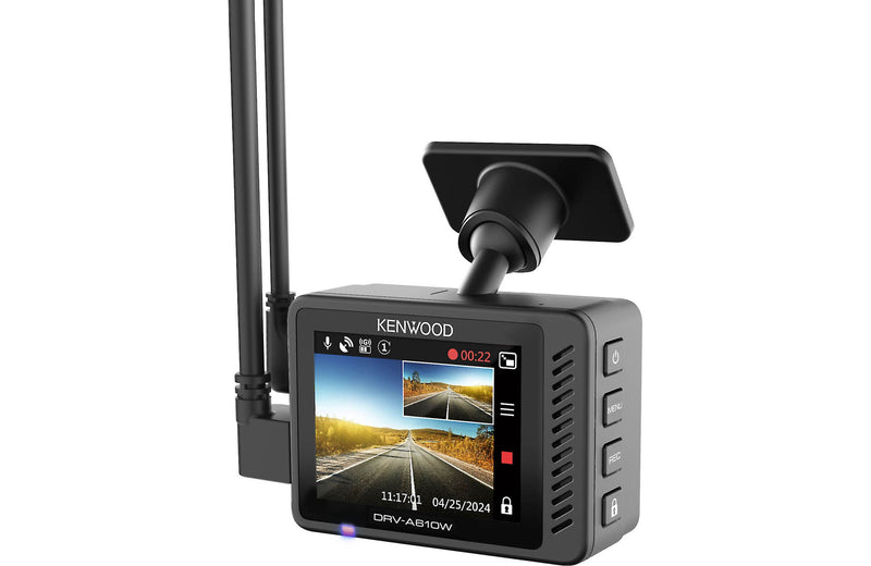 Kenwood DRV-A610WDP Compact 4K HD dash camera with 2" display, Wi-Fi, and GPS — includes rear-view cam