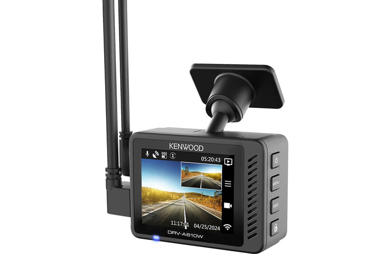 Kenwood DRV-A610WDP Compact 4K HD dash camera with 2" display, Wi-Fi, and GPS — includes rear-view cam