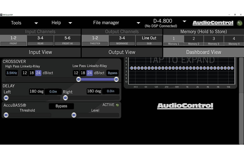 AudioControl D-4.800 D Series 4-channel car amplifier with digital signal processing — 125 watts x 4