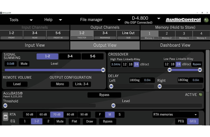 AudioControl D-4.800 D Series 4-channel car amplifier with digital signal processing — 125 watts x 4