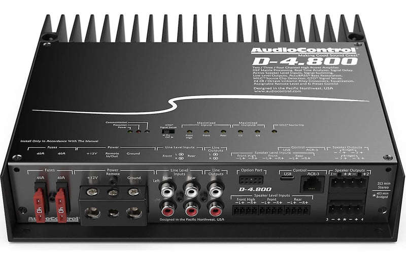 AudioControl D-4.800 D Series 4-channel car amplifier with digital signal processing — 125 watts x 4