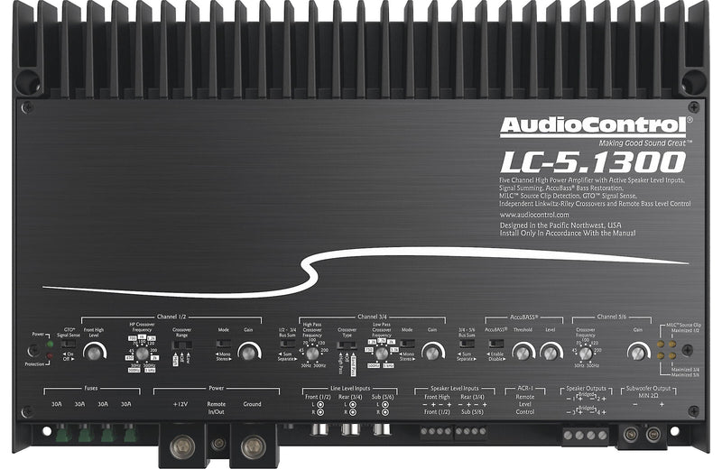 AudioControl LC-5.1300 5-channel car amplifier — 100 watts RMS x 4 at 4 ohms + 500 watts RMS x 1 at 2 ohms