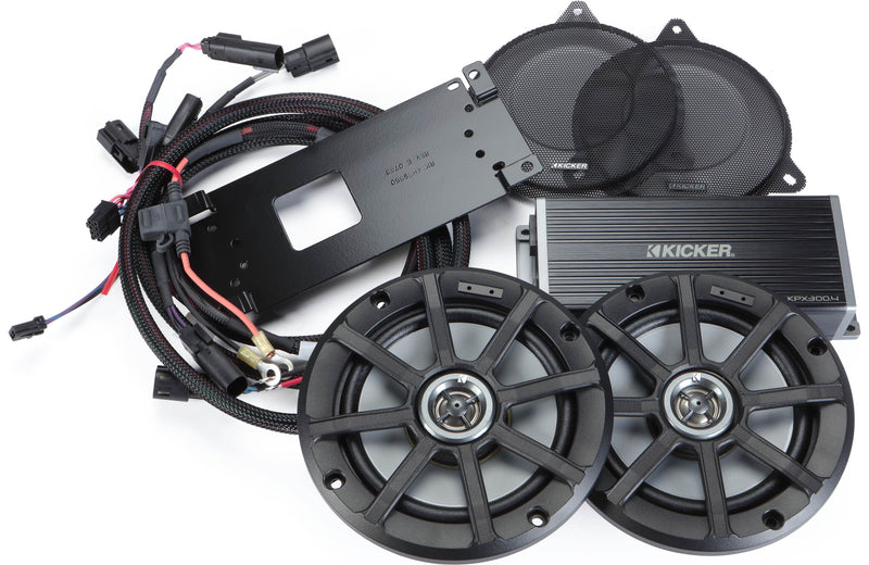 Kicker 50HDS144 Audio kit with 6-1/2" speakers, amplifier, and harnesses for 2014-up Harley-Davidson Electra Glide, Street Glide, Ultra Glide, and Trikes