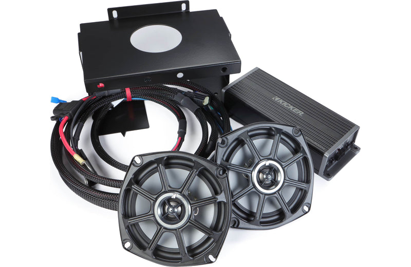 Kicker 50HDS962 Audio kit with 5-1/4" speakers, 4-channel amplifier, and harnesses for select 1996-2013 Harley-Davidson Street Glide, Electra Glide, and Ultra Glide