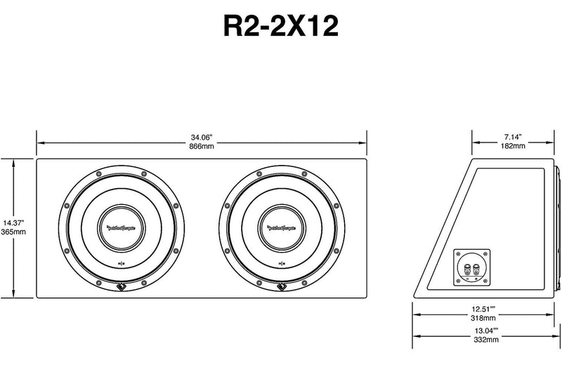 Rockford Fosgate R2-2X12 – Dual 12" Loaded Subwoofer Enclosure, 1000W Peak